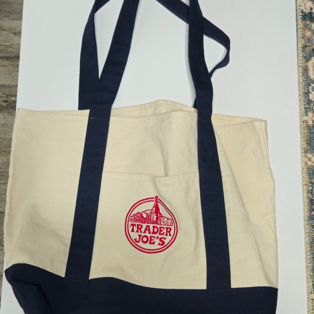 Trader Joe's Navy and Cream Tote Bag